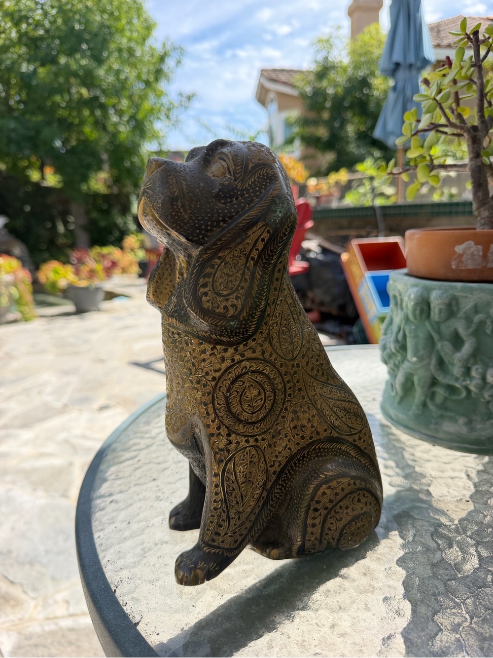 Vintage Decorative Brass-Patina Dog Figurine 9.5”